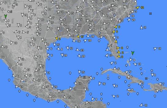 Screenshot from WindAlert site from Dec 2023 showing some of the many stations reporting wind speeds.