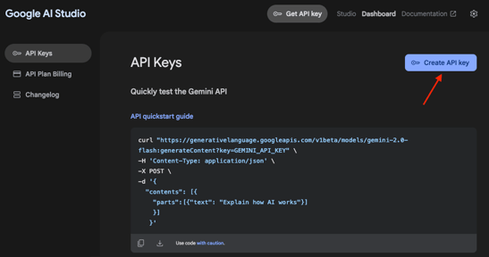 Google AI Studio Create API Key