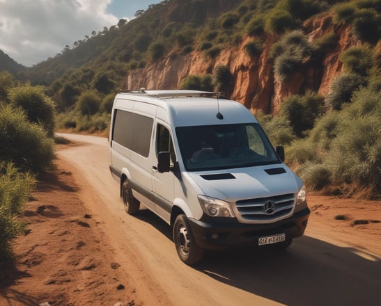A colorful motorized rickshaw with a 'Special Trip' sign is parked on the side of a paved road. The vehicle has a black and white number plate reading '157'. It appears slightly worn and has various stickers on its body. The background includes several palm trees, electrical wires, and a partly cloudy sky with other vehicles visible on the road.