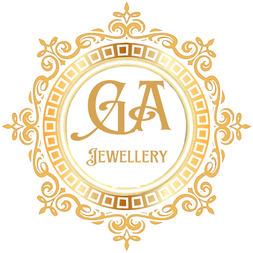 a gold and black jewelry logo with the letter g a