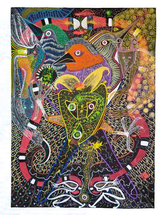 Pintura indígena com padrões cósmicos – Jaider Esbell