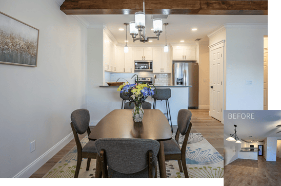 A freshly renovated and staged living area by Manor Magic in Celebration, Florida
