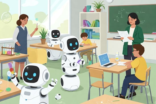 a classroom with a teacher and students in a classroom