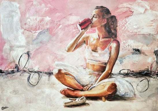 a painting of a ballerina drinking a drink