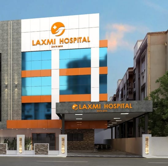 An image of Laxmi Hospital building in Kochi, Kerela