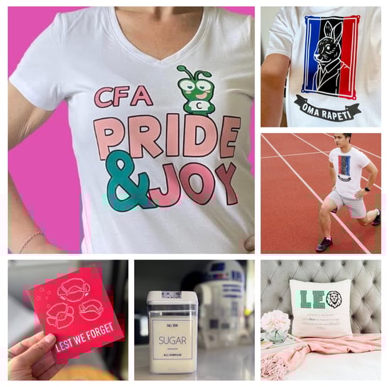 a collage of photos of a woman's t - shirt