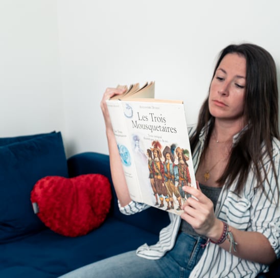 cassy with a book
