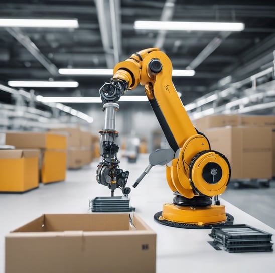 braço robótico industrial embalando uma caixa