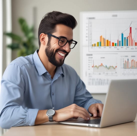 graphs of performance analytics on a laptop screen