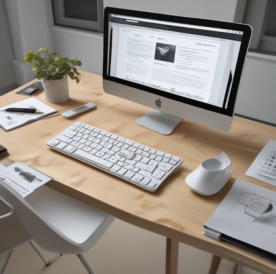 A laptop computer with a website displayed on the screen featuring the text 'Exceptional Web Application design & development'. The laptop is on a dark surface, and the website has a clean and modern design with a light background and colorful text elements.