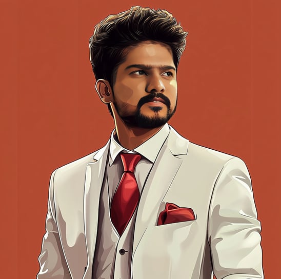 a man in a suit and tie with a red tie
