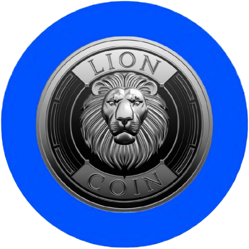 a lion head on a blue background with a lion head