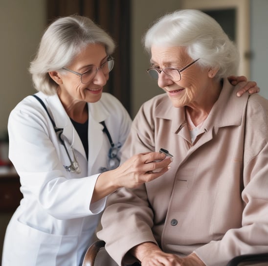 A stethoscope is arranged on a textured background in the shape of a heart next to a paper cutout of a red heart. The stethoscope's tubing forms a circular loop, with the chest piece near the red heart paper. The background has a stone-like appearance, adding contrast to the black tubing and bright red heart.