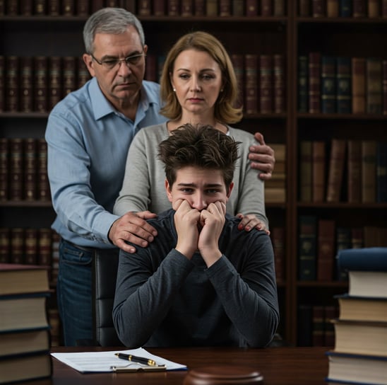 Un adolescente e la sua famiglia preoccupati dall'avvocato penalista