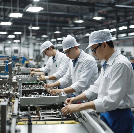 A machine is assembling or inspecting a circuit board. Various electronic components are visible, and the process seems to be automated with precision equipment.