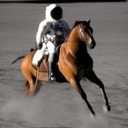 AI-generated image of an astronaut riding a brown horse on what appears to be the lunar surface