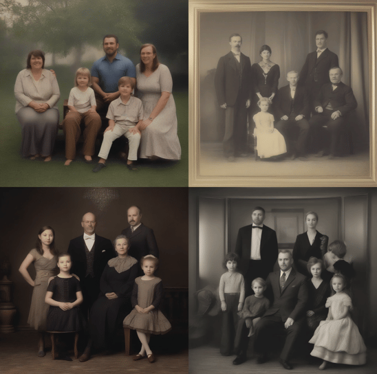 A grid of four AI-generated family photos