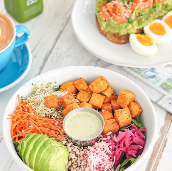 Semaglutide Recipe: Sweet potato, Avocado with Micro Greens and Pickled Turnips