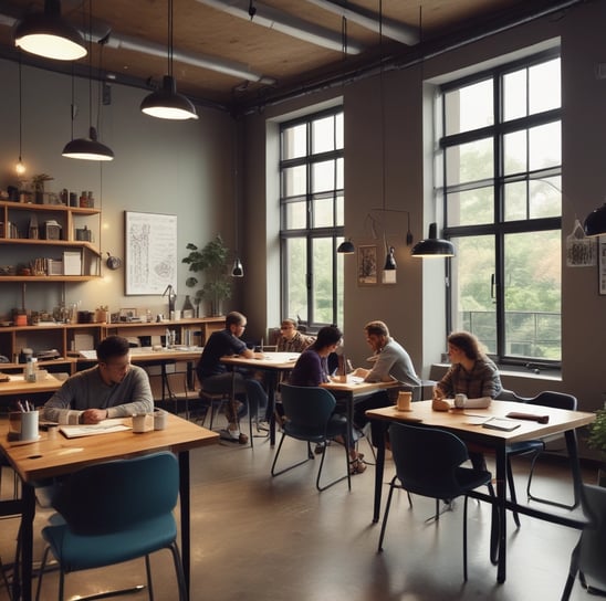 a couple of women sitting at a table with a laptop