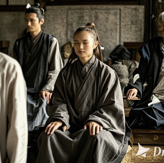 Ancient Chinese meditating on stool