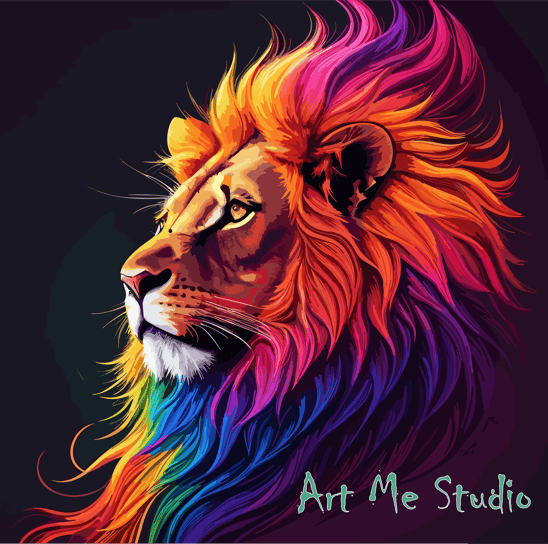 a lion with a rainbow colored hair and a rainbow colored mane