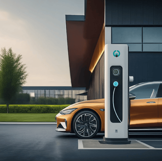 An EV charger in Parking area inside pearl Qatar Luxury villa