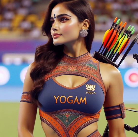 a woman in a bikinisuit with arrows and arrows