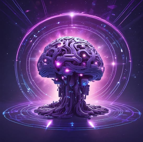 A futuristic and digital-themed image features a stylized circuit board with the words 'Open AI' in bold, glowing letters. Above it is a design that resembles an AI or robot face with neon accents. The background consists of a network of interconnected blue lines and nodes, suggesting themes of technology and connectivity.