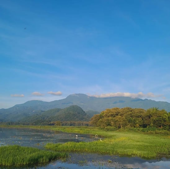 a lake with a mountain in the background