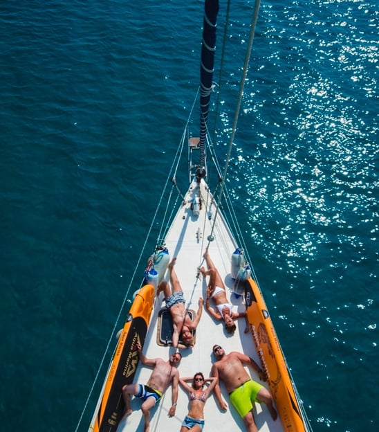 Weekly charters from Kefalonia relaxing onboard with friends and family in Kefalonia