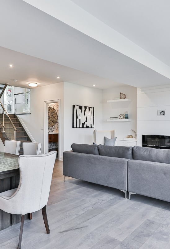 Beautiful, sleek and modern interior of a house.  Living room