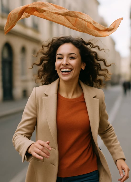 Femme avec un voile qui s'envole pour la journée des femmes sans voile