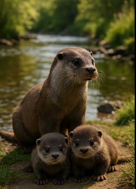 Une loutre et ses petits pour la journée mondiale de la loutre