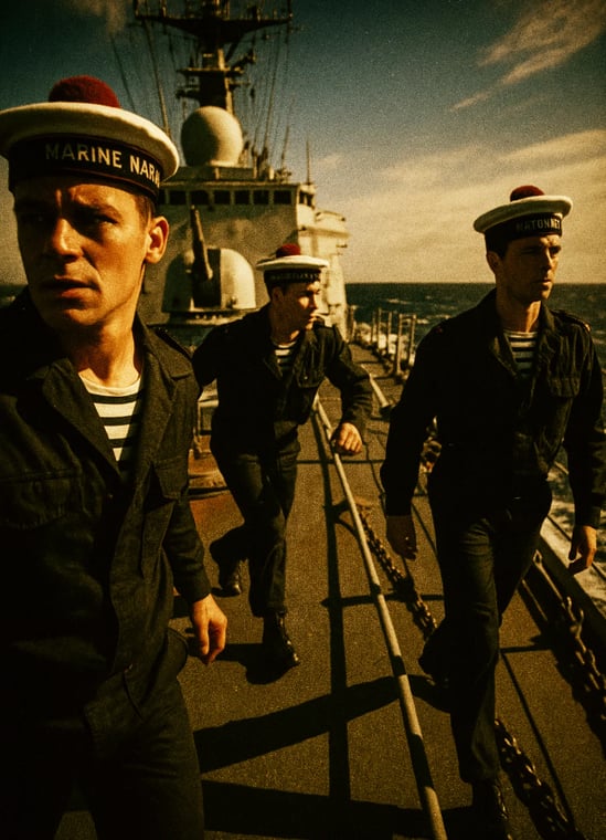 Des marins sur une frégate pour la journée du marin.