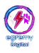 Logotipo Egremy Digital en neón con rayo, gráfico de barras y cursor, simboliza velocidad y efectividad en marketing digital.