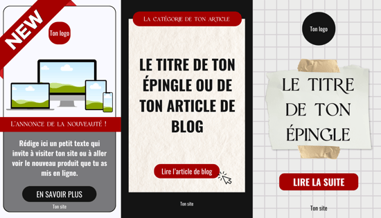 red, black and white Pinterest pins templates