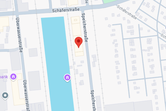 a map of a city with a red marker marker in the middle of it