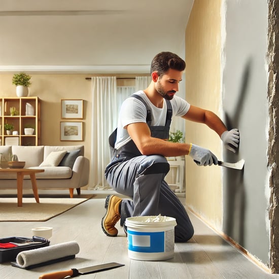 Professional handyman from At Hand Heroes performing a seamless drywall repair in Peoria, AZ