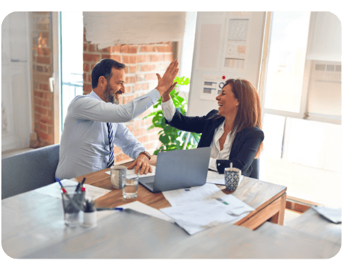 a man and woman giving high five fingers to each other