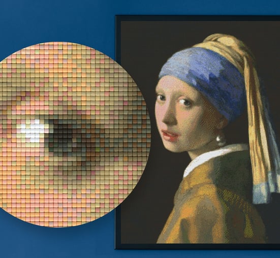 A picture of Girl with a Pearl Earring created by using pixel squares