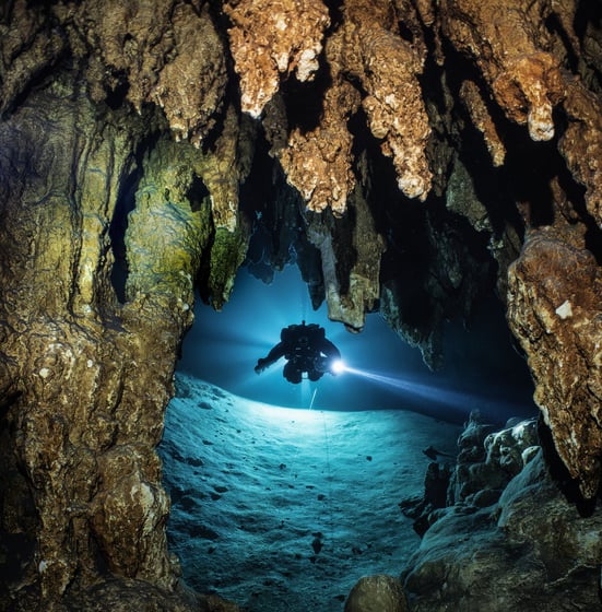 scuba diver in a Mexican Cenote - photography course