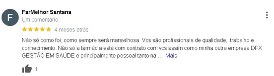 Avaliação Cinco Estrela de Cliente Google Farmelhor Santana