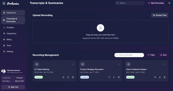 Transcritpion & Summary Page prolumios