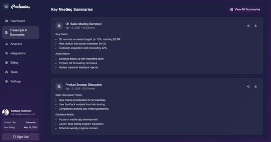 Transcript & Summaries Prolumios Page