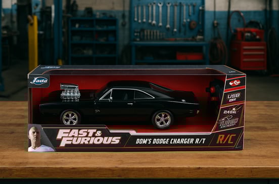 Carro a control remoto Rápido y Furioso (Dodge Charger RT) en caja