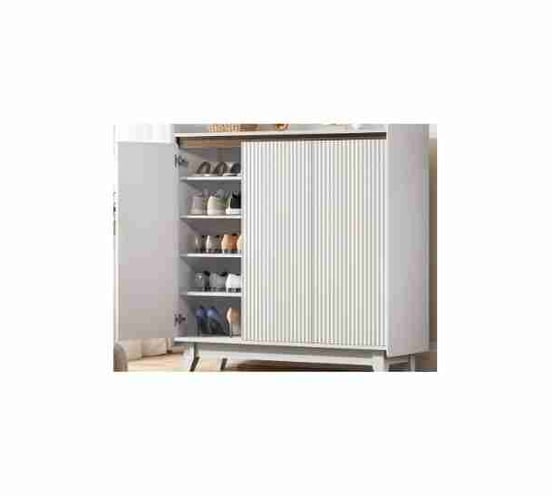 Shoe Cabinet, 43.7" Tall Fluted Shoe Storage Organizer Cabinet, 5-Tier Shoe Storage Cabinet with Doo