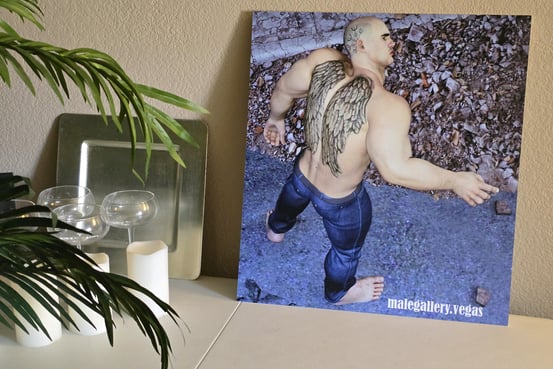 tattoo themed commercial art print shown in context placed on a table