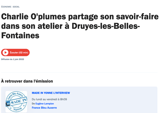 interview radio de la créatrice Charlie O'Plumes sur Ici Auxerre