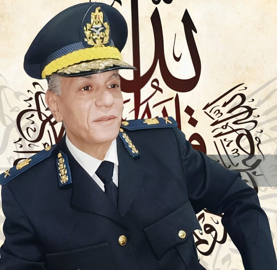 Major General Ayman Syedelahl wearing an elegant black official egy police suit, high-rank show