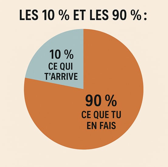 le principe 90/10 avec un graphique en camembert : 10% ce qui t'arrive, 90% ce que tu en fais